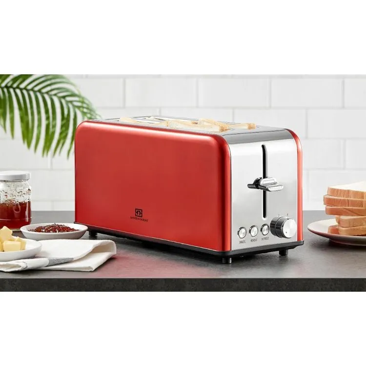 Smith & Nobel 4 Slice Red Long Toaster With Anti-Jam Function TM8230 - Image 2